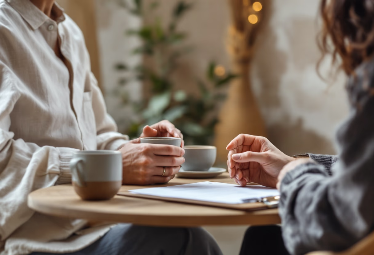 image of participant with support worker discussing support services